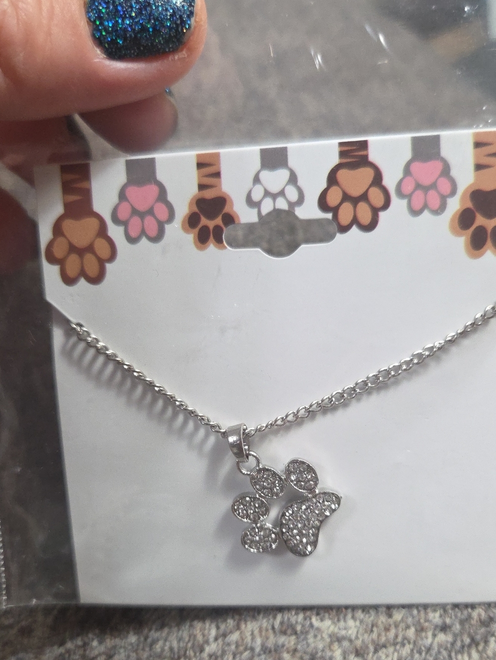 New Pave' Paw Print Rhinestone Pendant Necklace - Silver Tone